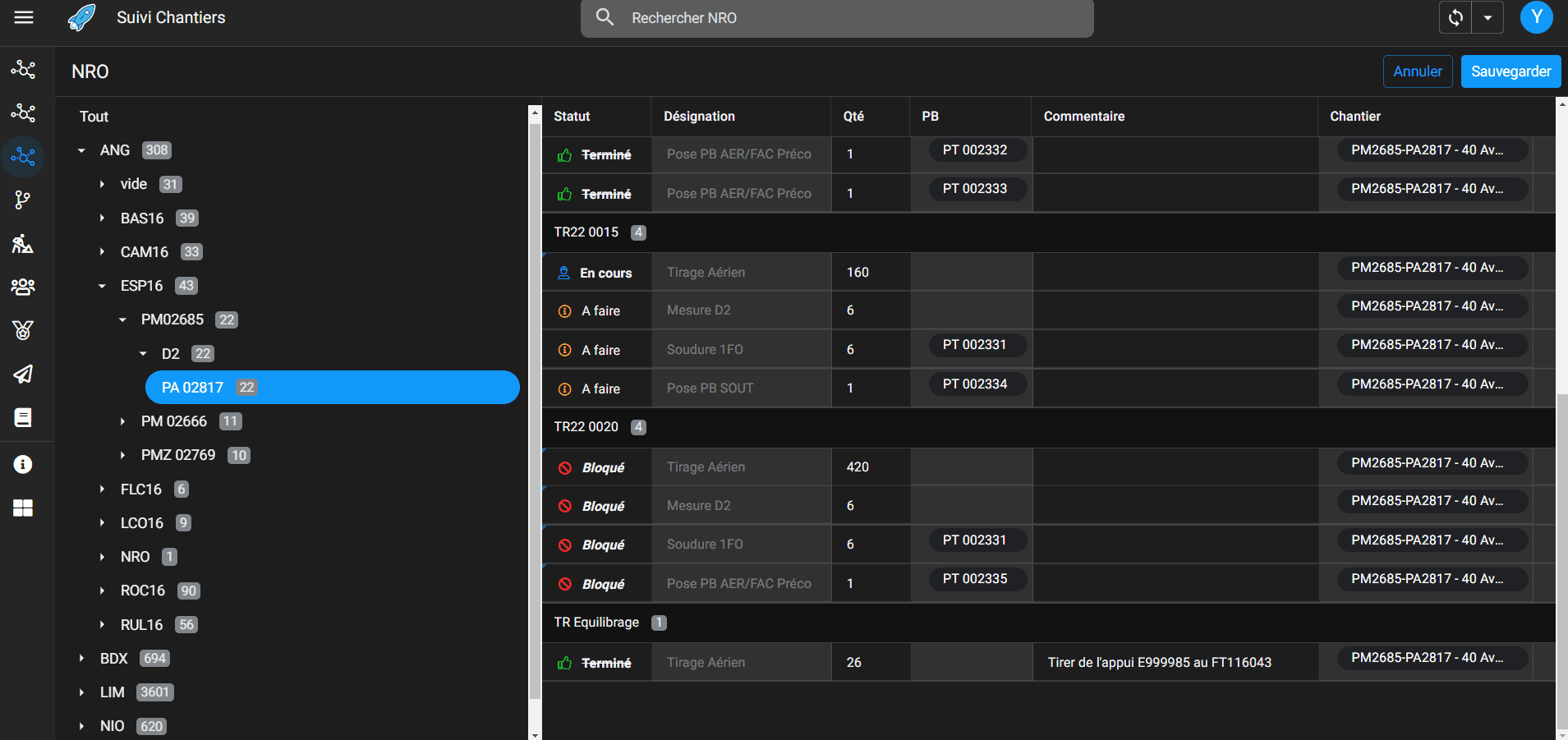Vue de l'application